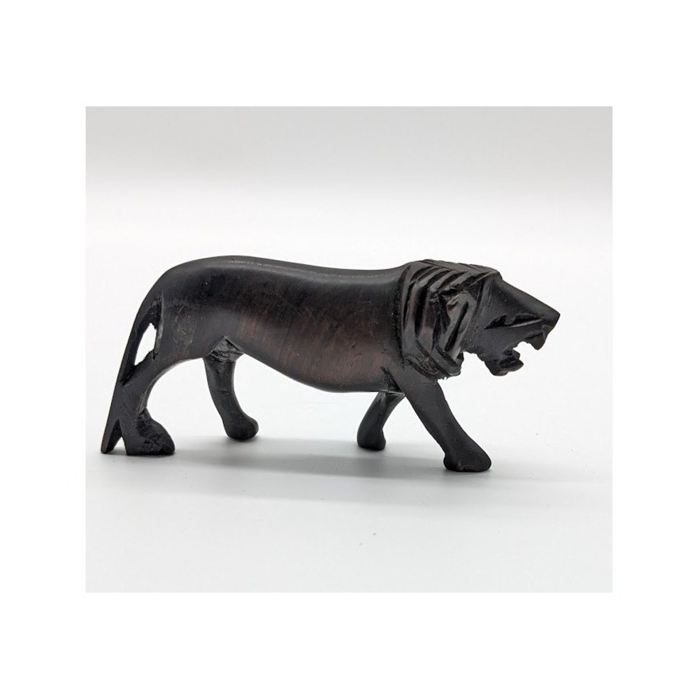 Vintage Hand Carved Wood Lion Figure 4 in African Ebony Safari Animal Sculpture‎